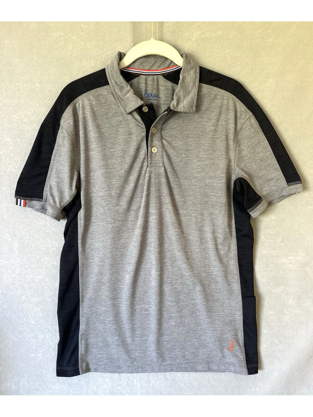 Boden Active Polo Shirt Mens S Gray Heather Short Sleeve Colorblock Golf